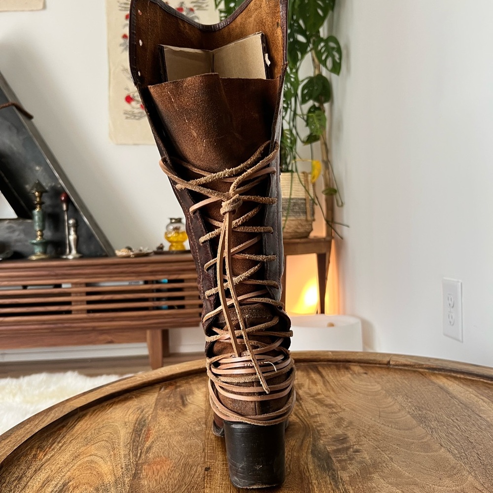 Freebird Coal Lace-Up Tall Leather Boots in Chestnut Brown/Cognac - Picture 7 of 12